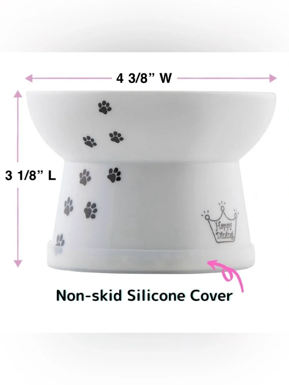 🐾 NEW Necoichi Elevated White Porcelain Cat Bowl with Black Paw Print | 1 Cup